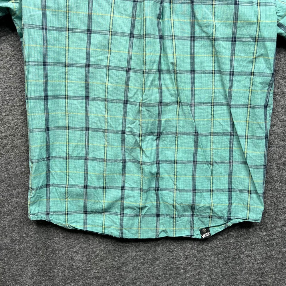 Vans Shirt Mens Small Turquoise Plaid Button Down Short Sleeve Cotton VN-ORTIPBL - Picture 9 of 15